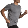 Brooks Men's Luxe Short Sleeve in Heather Charcoal action front right