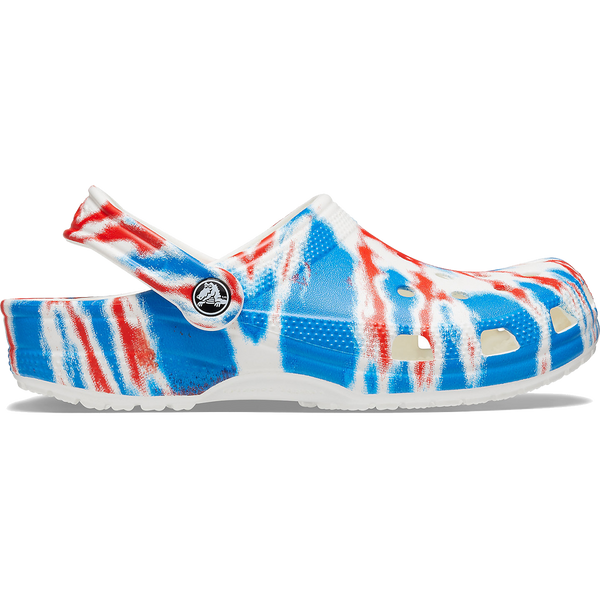 Red white and blue crocs tie dye sales
