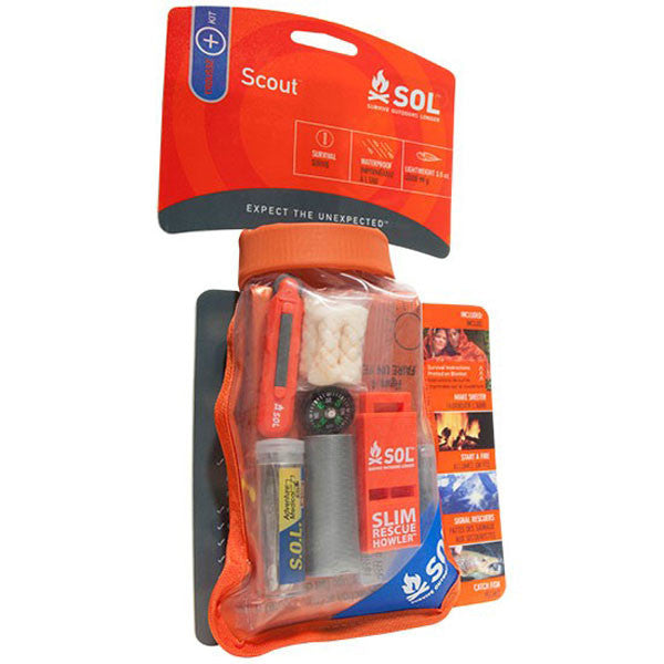 S.O.L. Survive Outdoors Longer Scout Emergency Survival Kit w/ Blanket,  Compass, Whistle & Fire Starter