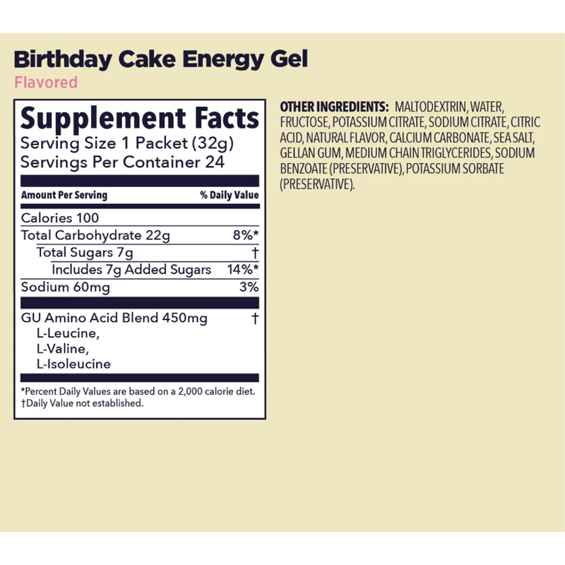 Original Energy Gel, GU Original Energy Gel Birthday Cake Nutrition Facts