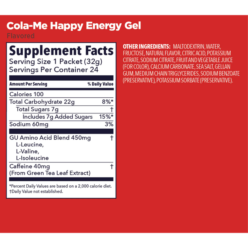Original Energy Gel, GU Original Energy Gel Cola Me Happy w/ Caffeine Nutrition Facts
