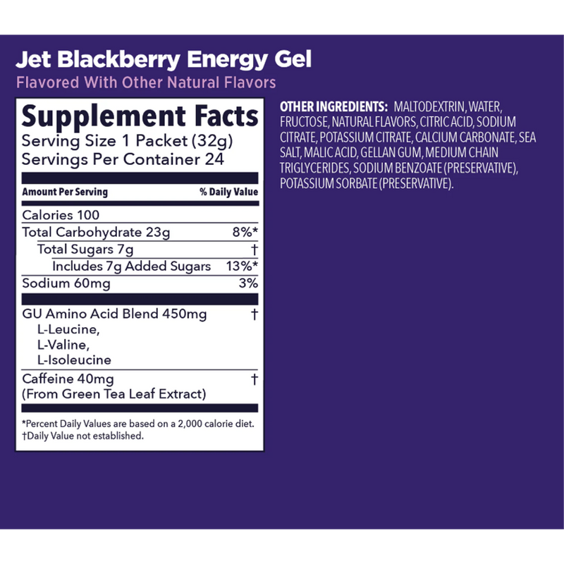 Original Energy Gel, GU Original Energy Gel Jet Blackberry w/ Caffeine Nutrition Facts