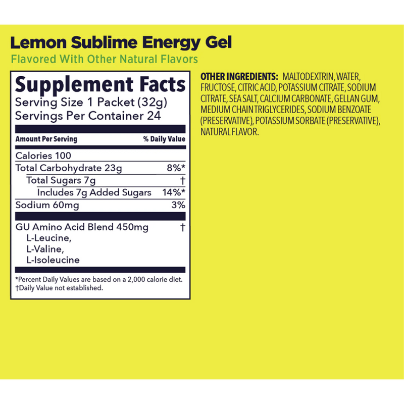 Original Energy Gel, GU Original Energy Gel Lemon Sublime Nutrition Facts