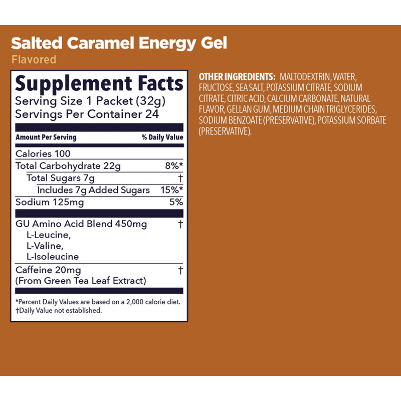 Original Energy Gel, GU Original Energy Gel Salted Caramel w/ Caffeine Nutrition Facts