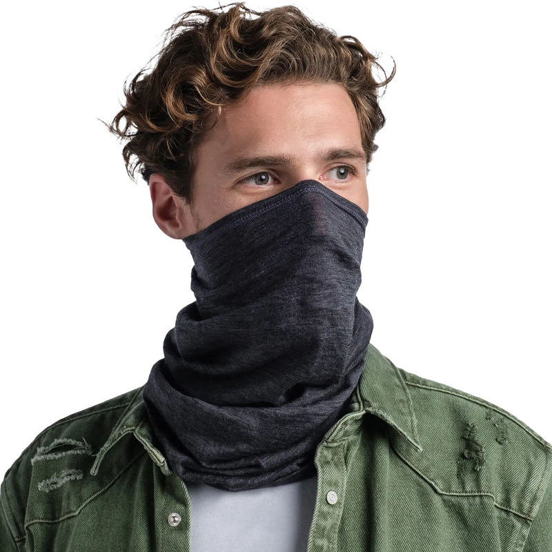 Merino Lightweight Neckwear, Buff Merino Lightweight Neckwear over face
