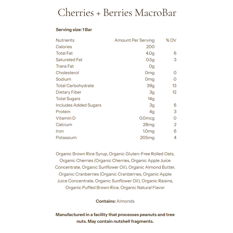 MacroBar, Go Macro MacroBar Cherries + Berries Nutrition Facts
