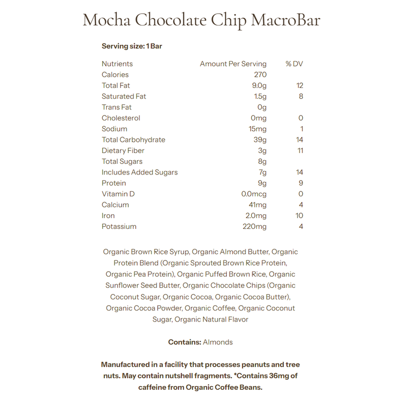 MacroBar, Go Macro MacroBar Mocha Chocolate Chip Nutrition Facts