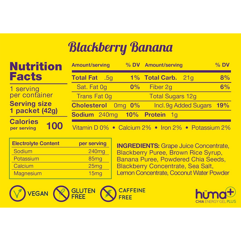 Chia Energy Gel Plus, Huma Chia Gel Plus in Blackberry Banana Nutrition Facts
