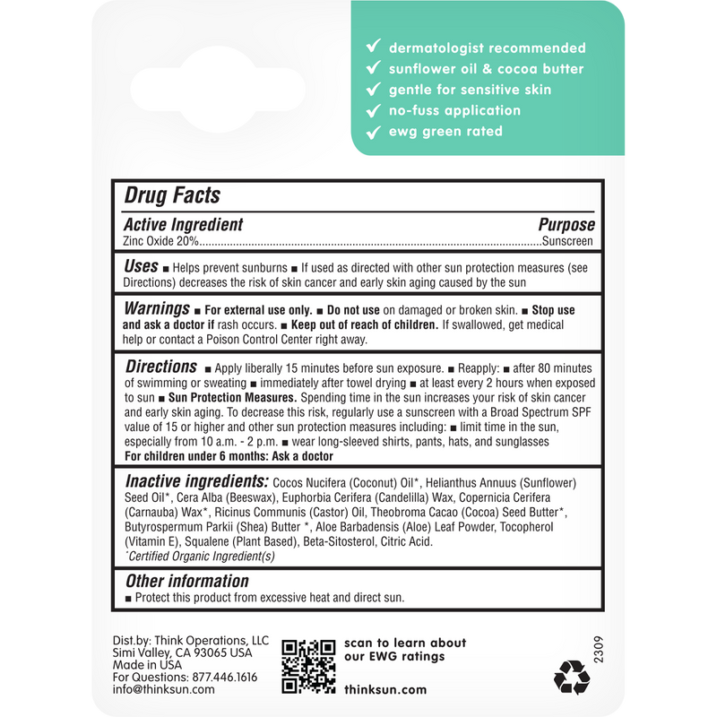 Kids' Sunscreen Stick, Thinksport Kids' Sunscreen Stick packaging back