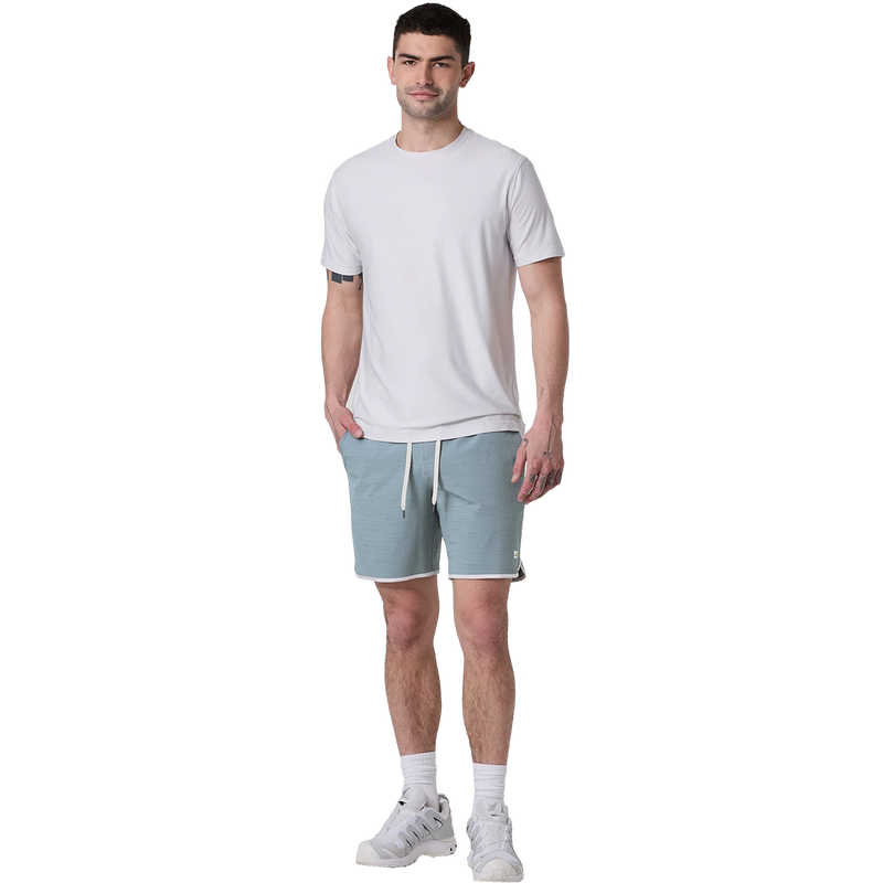Men's Banks Short, Vuori Men's Banks Shorts in Dusty Blue Slub Stripe front