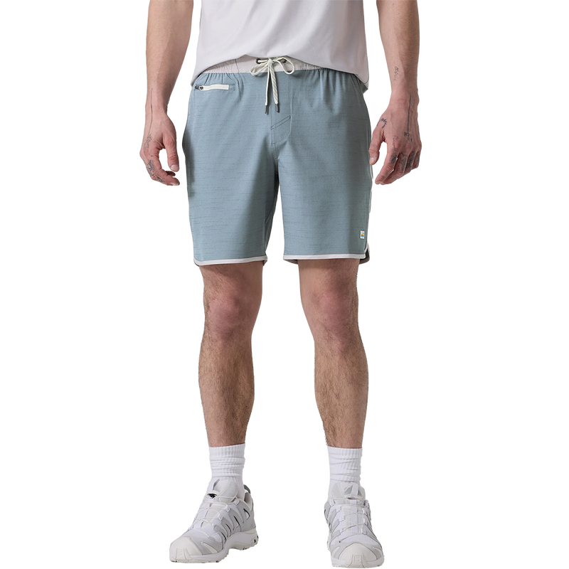 Men's Banks Short, Vuori Men's Banks Shorts in Dusty Blue Slub Stripe on model