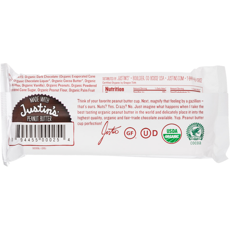 Peanut Butter Cups, Justin's Peanut Butter Cups back of package