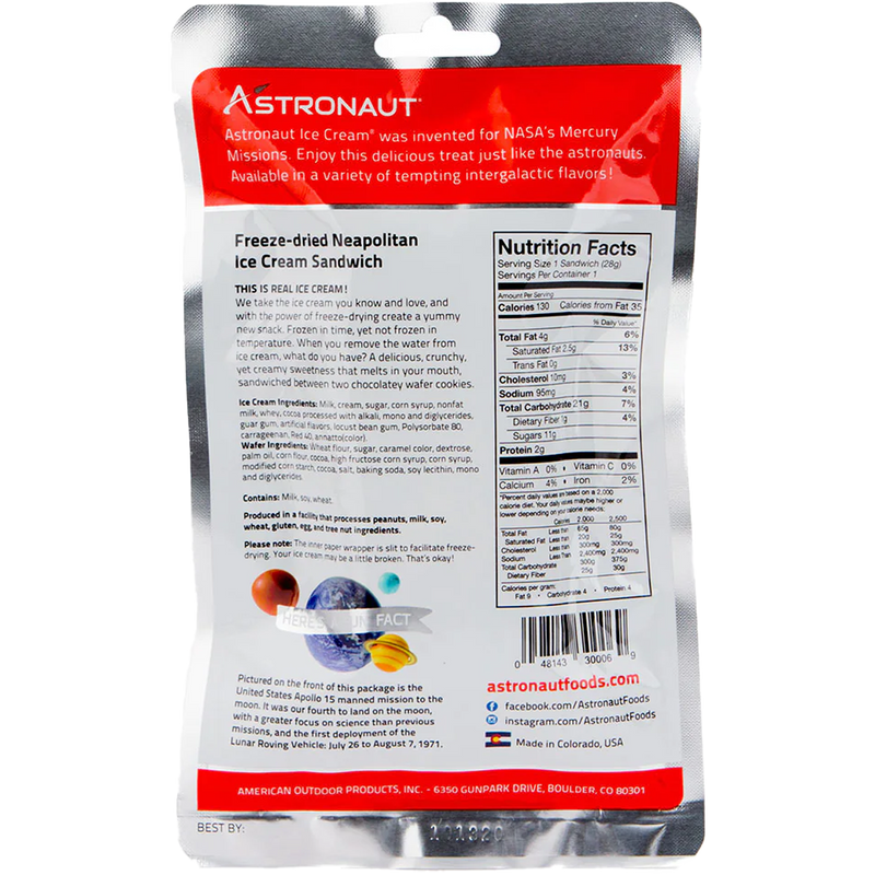 Neapolitan Ice Cream Sandwich (1 Serving), Backpacker's Pantry Neapolitan Ice Cream Sandwich (1 Serving) back of package