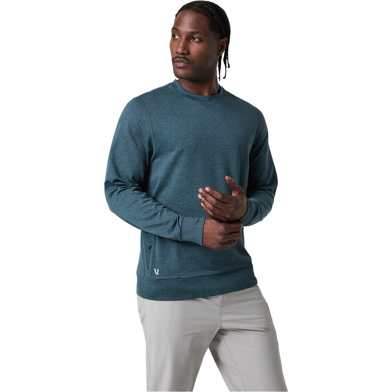 Men's Ponto Performance Crew, Vuori Men's Ponto Performance Crew HEA Deep Sea Heather front