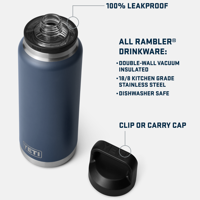 Rambler 36 oz Water Bottle with Chug Cap, Yeti Rambler Bottle + Chug Cap 36 oz features