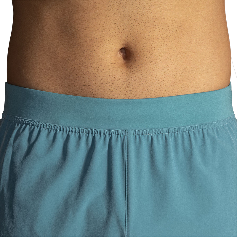 Men's Sherpa 5" Short, Brooks Men's Sherpa 5" Short in Storm Blue front waist band