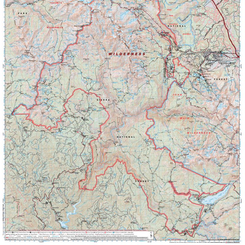Ansel Adams Wilderness Map, Tom Harrison Maps Ansel Adams Wilderness Map detail southern half