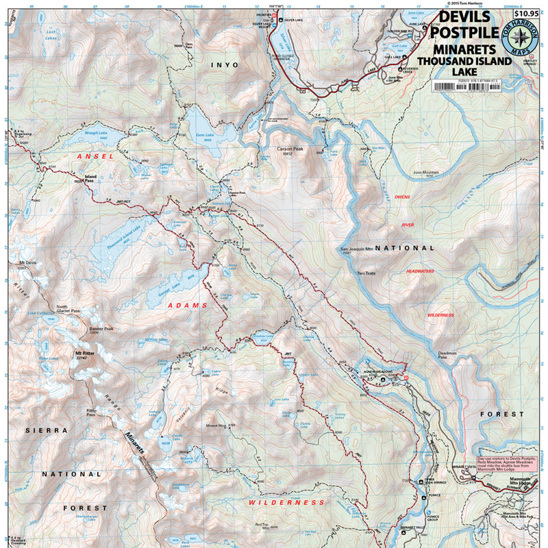 Devils Postpile - 1000 Island Lake, Tom Harrison Maps Devils Postpile - 1000 Island Lake detail north half