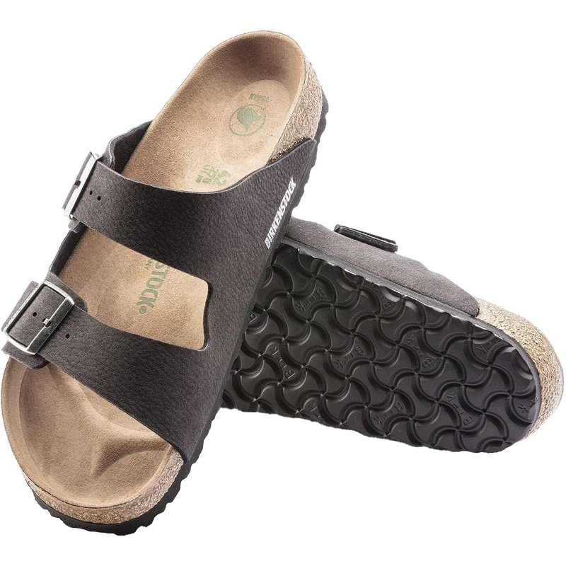 Men's Arizona Vegan, Birkenstock Men's Arizona Vegan in Desert Dust Black pair top and bottom