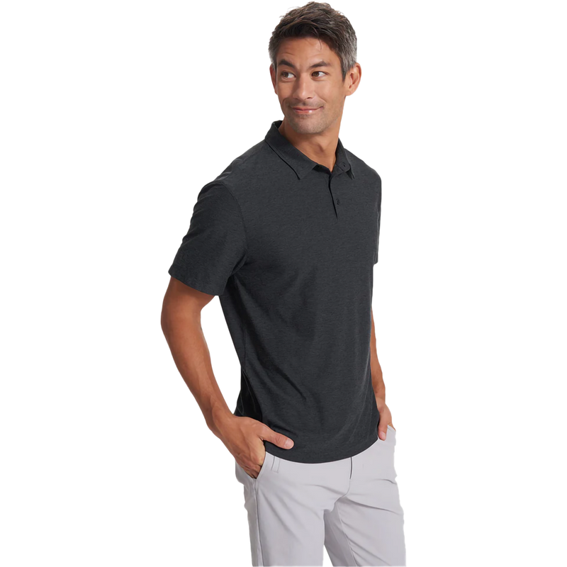 Men's Strato Tech Polo, Vuori Men's Strato Tech Polo in Charcoal Heather on model front right