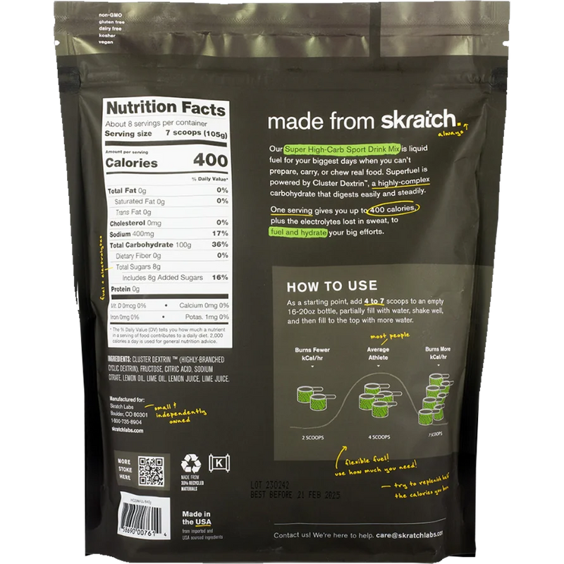 Super High-Carb Drink Mix (8 Servings), Skratch Labs Super High-Carb Drink Mix (8 Servings) back of package