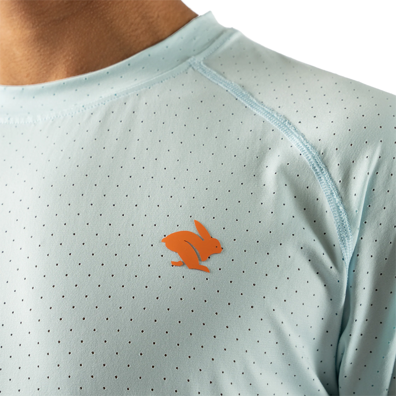 Men's EZ Tee Perf Ice Short Sleeve, Rabbit Men's EZ Tee Perf Ice Short Sleeve in 410 Blue Glow front logo branding