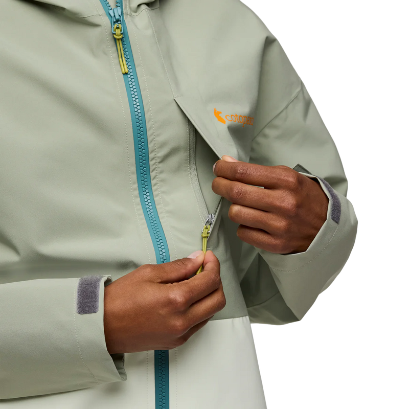 Women's Cielo Rain Jacket, Cotopaxi Women's Cielo Rain Jacket in BSHDW-Brush and Dew left chest pocket