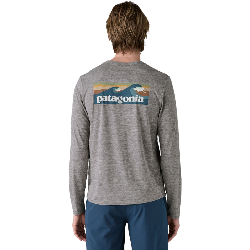 Men's Long-Sleeved Capilene Cool Daily Graphic Shirt - Waters, Patagonia Men's Long-Sleeved Capilene Cool Daily Graphic Shirt - Waters back on model