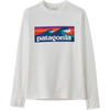 Patagonia Youth Long Sleeve Capilene Silkweight T-Shirt in Boardshort Logo/White