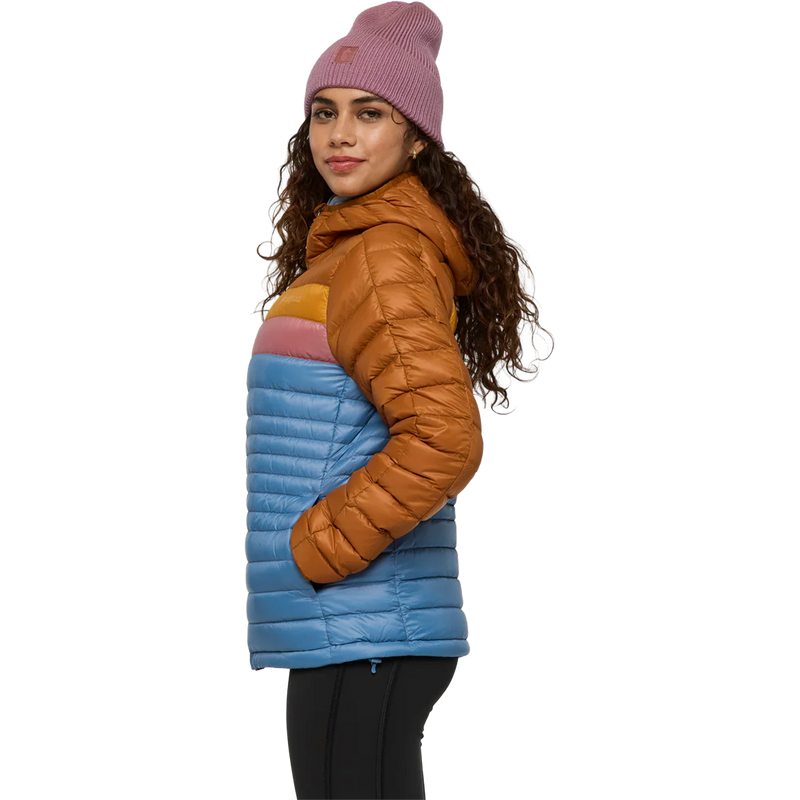 Women's Fuego Down Hooded Jacket, Cotopaxi Women's Fuego Down Hooded Jacket in SIEFJ-Sienna and Fjord left