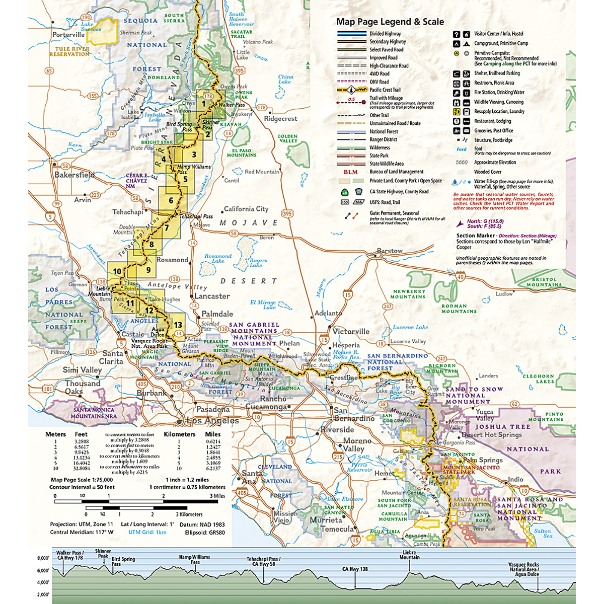 Pacific Crest Trail: Scodie, Piute, and Tehachapi Mountains Map alternate view