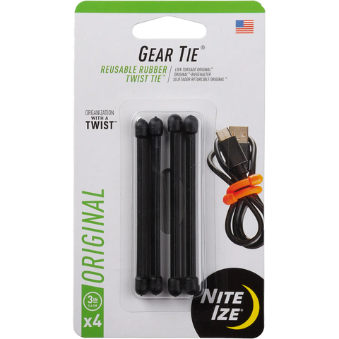 Gear Tie Reusable Rubber Twist Tie 3" - 4 Pack