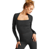 Beyond Yoga Women's Heather Rib Frame Crop Pullover in Black Heather