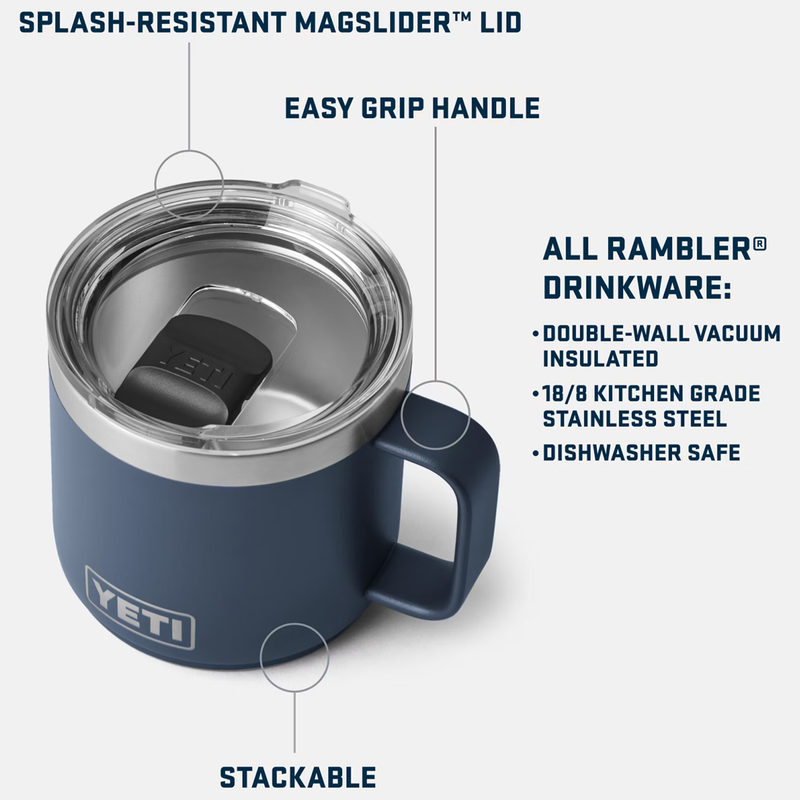 Rambler 14 oz Stackable Mug w/ MagSlider Lid, Yeti Rambler 14 oz Stackable Mug w/ MagSlider Lid features