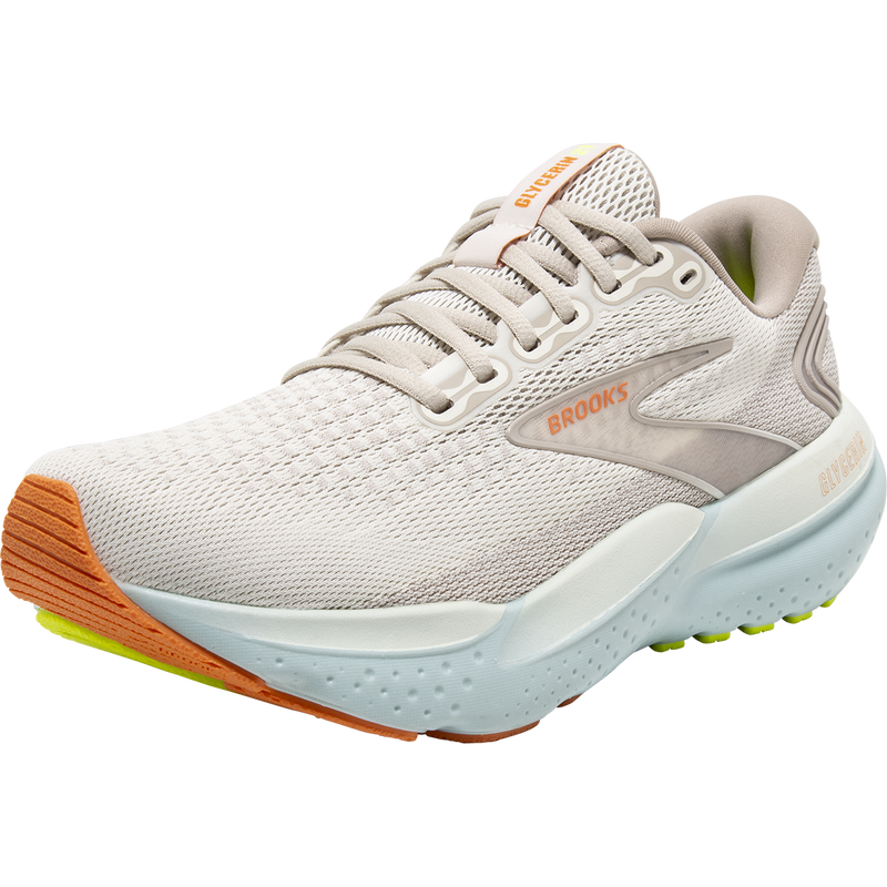 Women's Glycerin 21, Brooks Women's Glycerin 21 in 195-Coconut/Aqua/Autumn Sunset front left