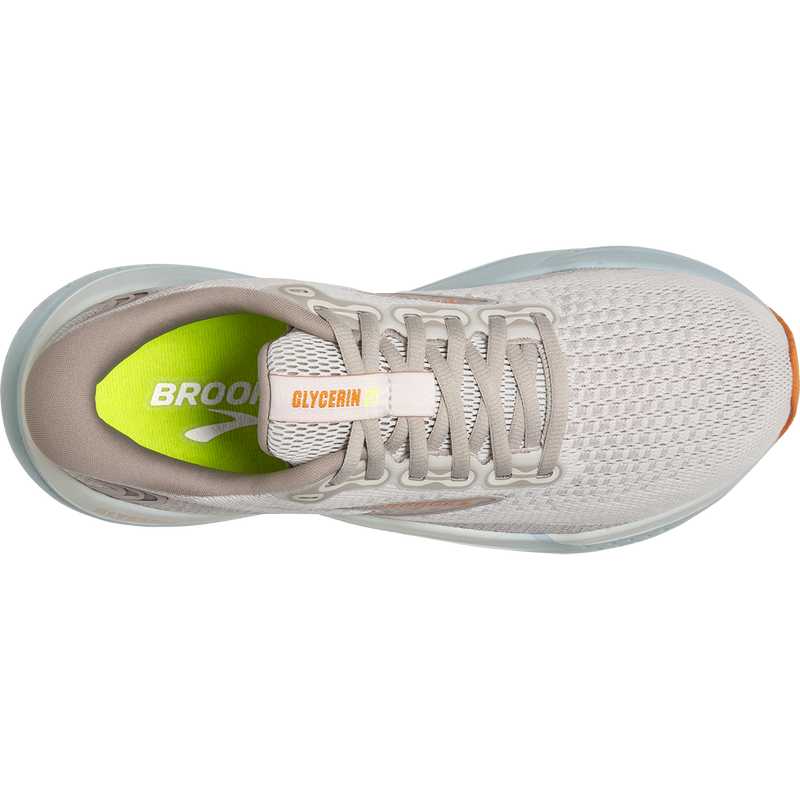 Women's Glycerin 21, Brooks Women's Glycerin 21 in 195-Coconut/Aqua/Autumn Sunset top right shoe