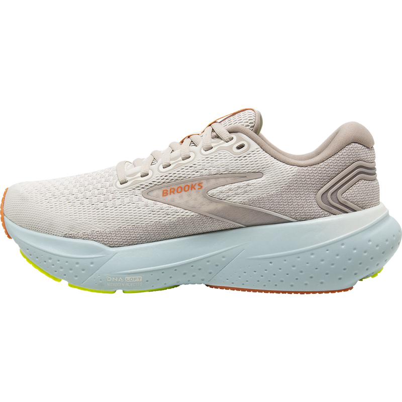 Women's Glycerin 21, Brooks Women's Glycerin 21 in 195-Coconut/Aqua/Autumn Sunset outside left profile