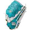 Wilson Youth A500 Siren Fastpitch Outfield - 12.5" Victory Web 2024 in White/Teal/Gold right profile