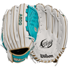 Wilson Youth A500 Siren Fastpitch Outfield - 12.5" Victory Web 2024 in White/Teal/Gold front and back