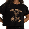 Roark Women's Ciao Cropped Boxy Tee in Black graphic