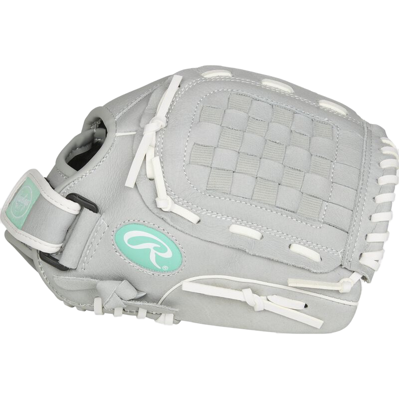 Youth Sure Catch Infield - 11.5" Basket Web, Rawlings Youth Sure Catch Infield - 11.5" Basket Web in Gray/Mint side profile
