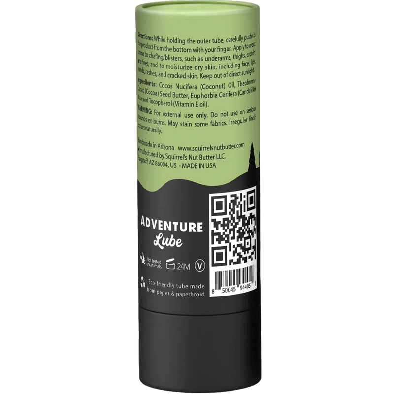 Anti-Chafe Compostable Tube 2 oz, Squirrel's Nut Butter Anti-Chafe Compostable Tube 2 oz back of package