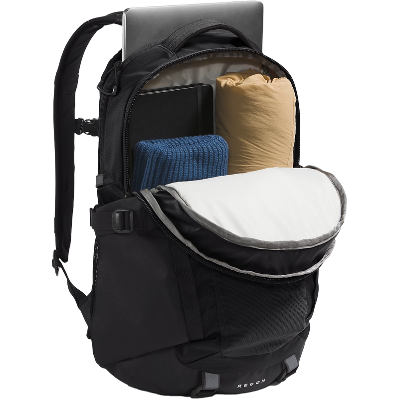 Recon, The North Face Recon in 4HF-TNF Black/TNF Black-NPF unzipped and loaded