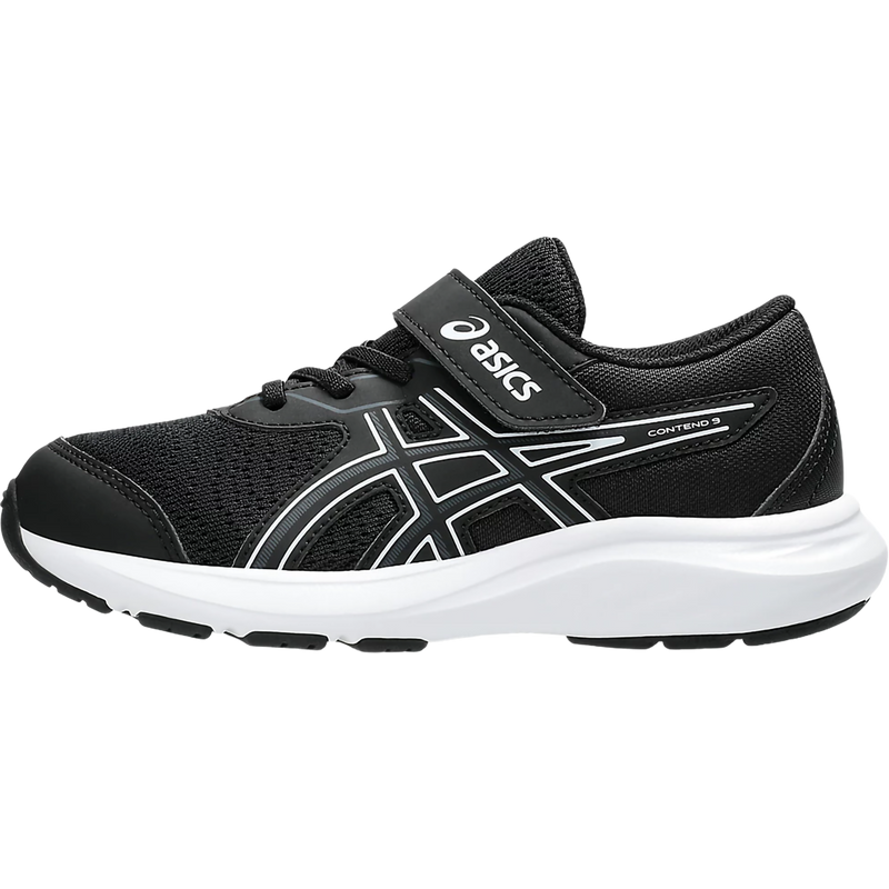 Youth Contend 9 Pre-School, Asics Youth Contend 9 Pre-School in 002-Black/White left profile