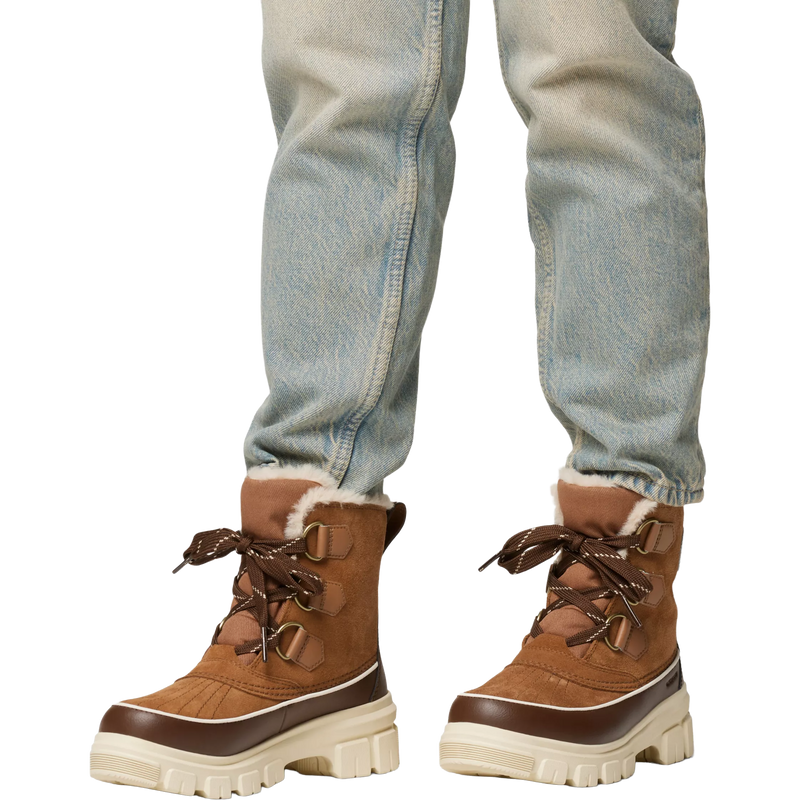 Women's Tivoli V Waterproof Boot, Sorel Women's Tivoli V Waterproof Boot in 242-Velvet Tan/Tobacco on model