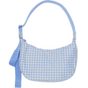 BAGGU Medium Nylon Crescent Bag in Light Gingham Blue