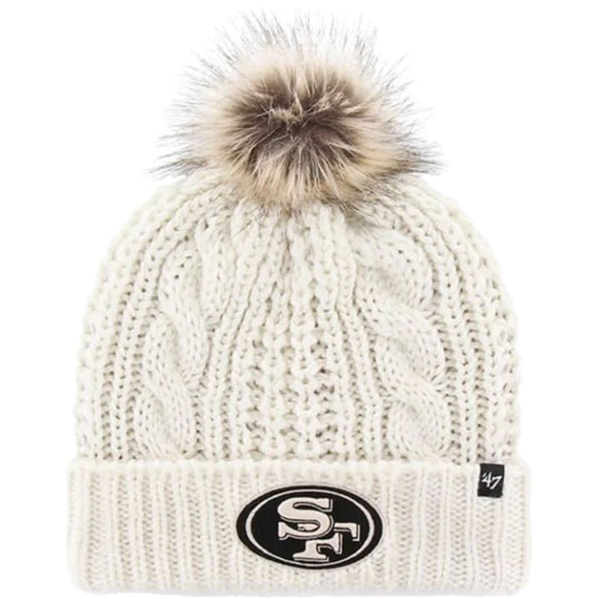 Sh*t That I Knit SF 49ers NFL Merino Wool Beanie + Yarn  & Faux Fur Pom Pom San Francisco 49ers Primary Logo Stripe Pom Beanie FOCO main image 3