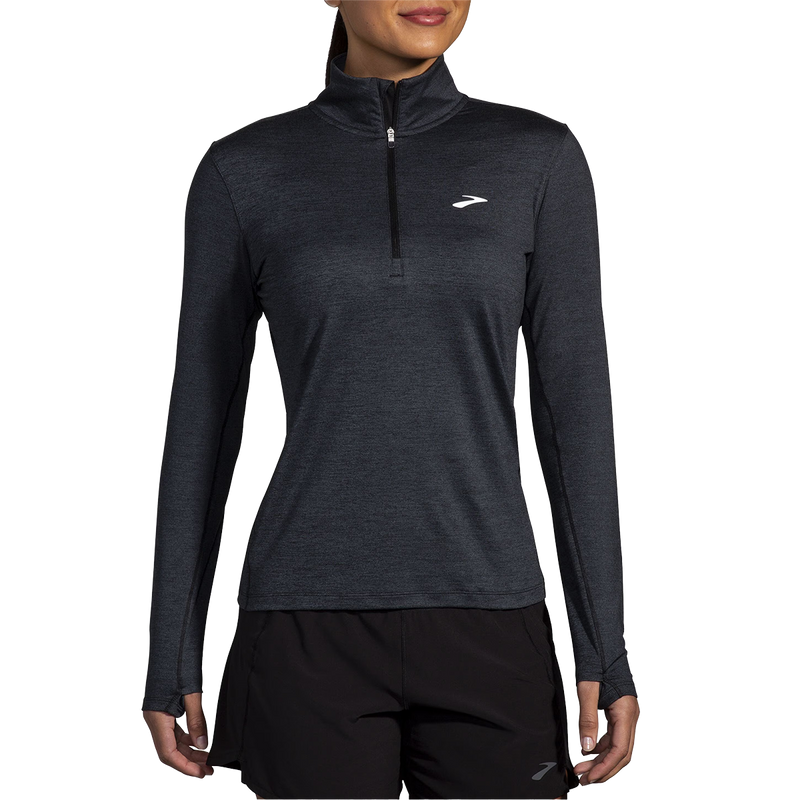 Women's Dash 1/2 Zip 2.0, Brooks Women's Dash 1/2 Zip 2.0 in Heather Black front