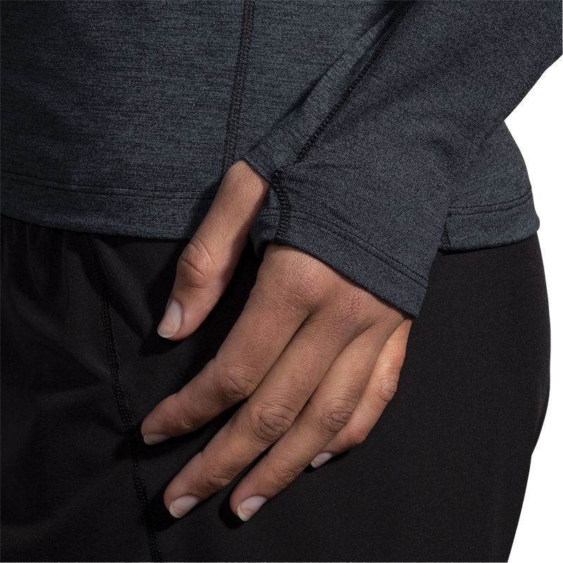 Women's Dash 1/2 Zip 2.0, Brooks Women's Dash 1/2 Zip 2.0 in Heather Black cuffs