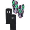 Under Armour UA Shadow Pro Shin Guards in Cobalt Legacy/Vapor Green with sleeves
